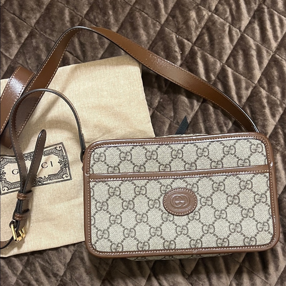 Gucci Brown and Cream Crossbody Bag Camera Bag